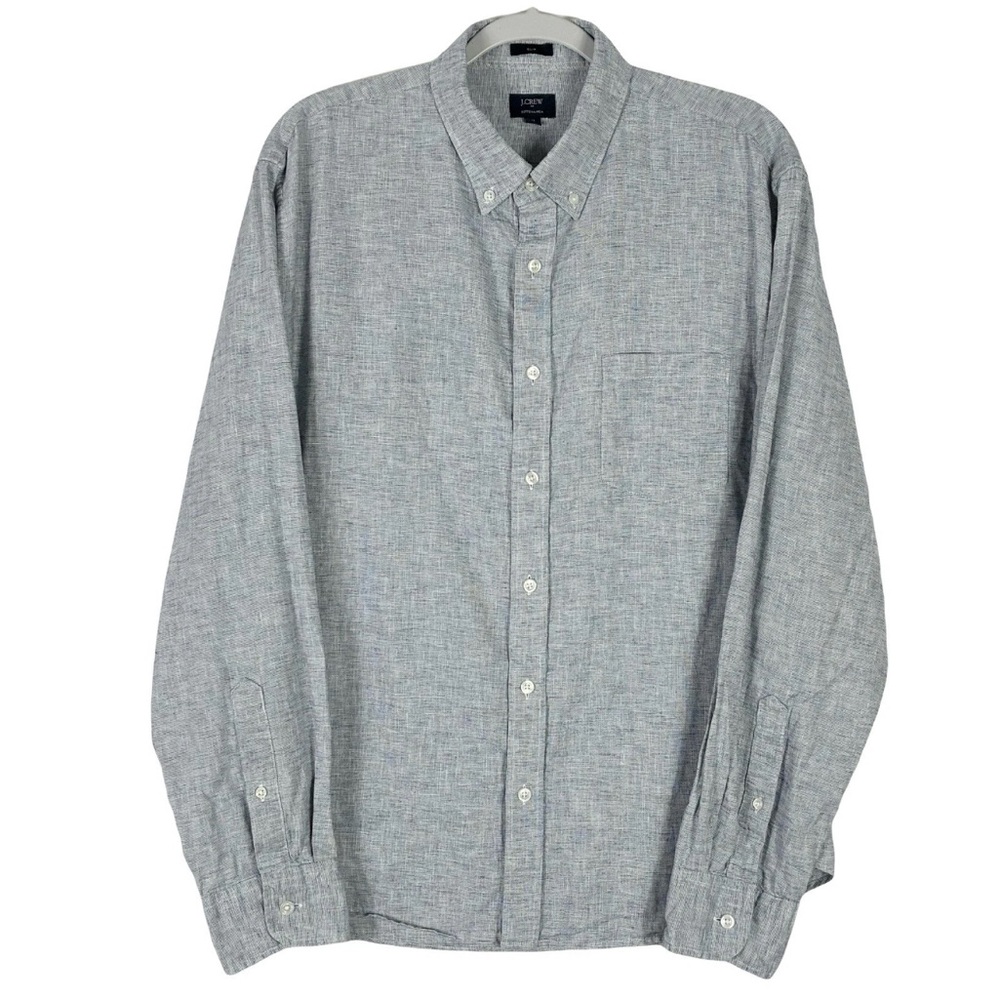 J Crew Check Cotton Linen Button Shirt XL Long Sleeve Preppy Office Workwear